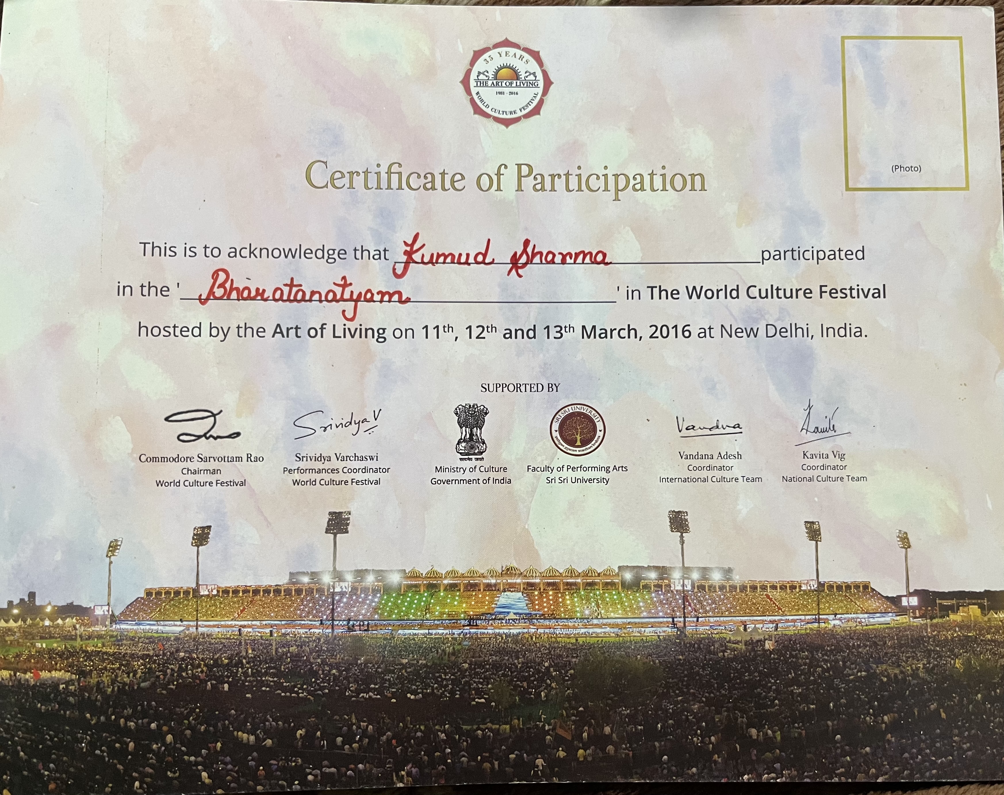 The Art of Living_Certificate of Participation